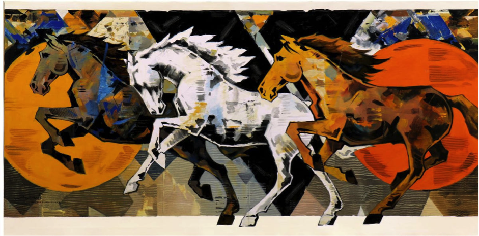 Original horse painting by Devidas Dharmadhikari featuring galloping horses