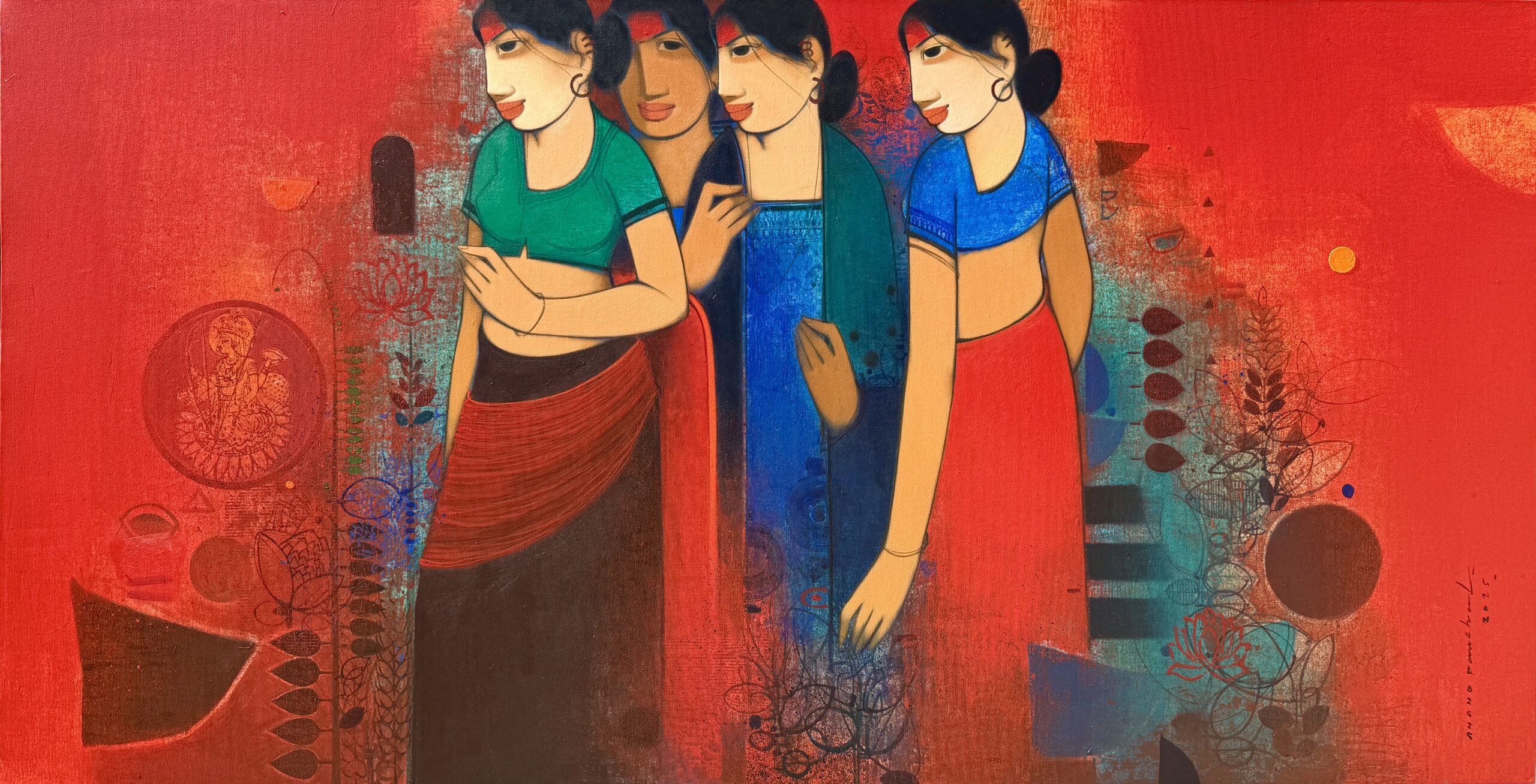 Original acrylic painting by Anand Panchal depicting rural India